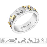 Sterling Silver Bicolor Edelweiss Ring with Ibex, Matterhorn, Edelweiss, Hiker and Chalet by Gexist®