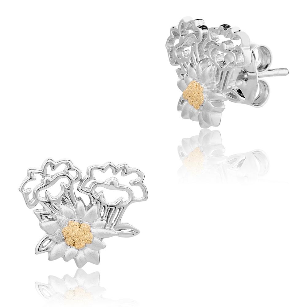 Sterling Silver Bicolor Edelweiss and Gentians Stud Earrings by Gexist®