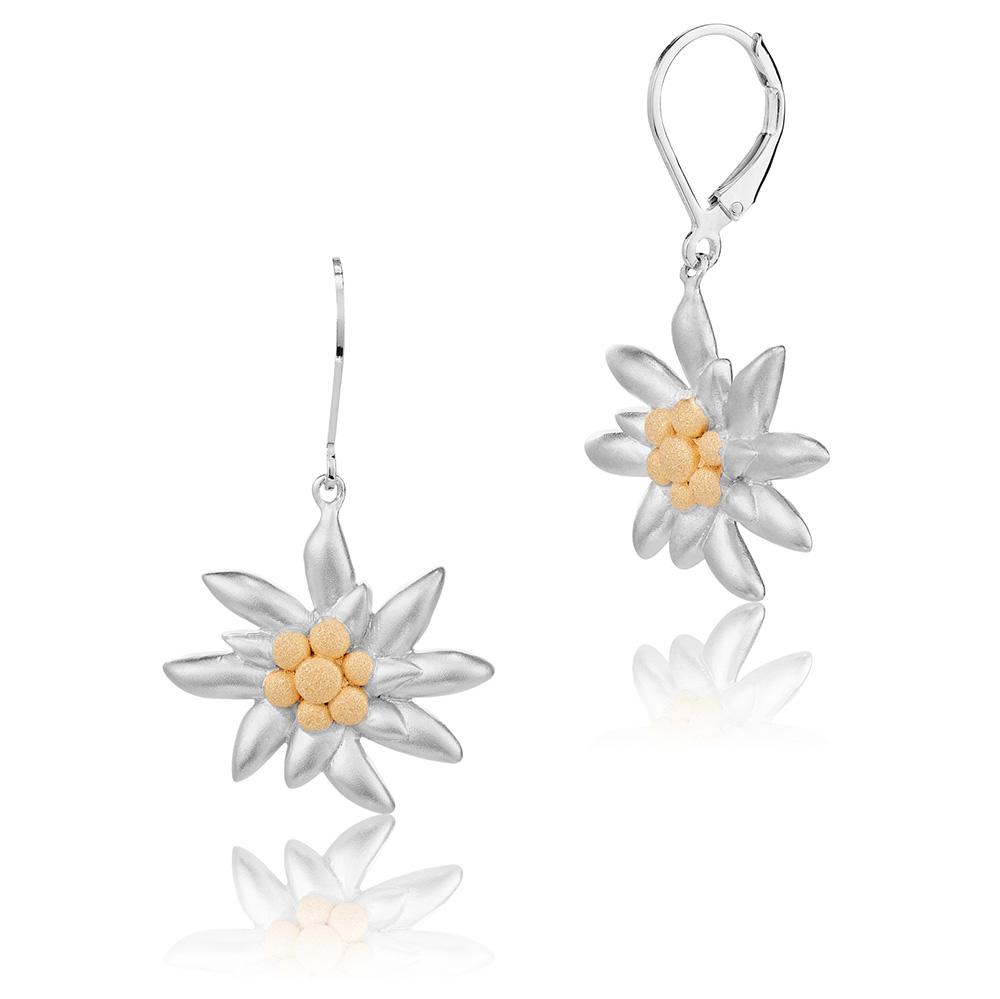 Sterling Silver Bicolor Large Edelweiss Drop Earrings by Gexist®