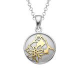 Sterling Silver Bicolor Necklace and domed profile Pendant with Matterhorn and Edelweiss Pattern by Gexist®