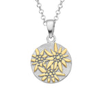 Sterling Silver Bicolor Necklace and flat profile pendant Edelweiss Pattern by Gexist®