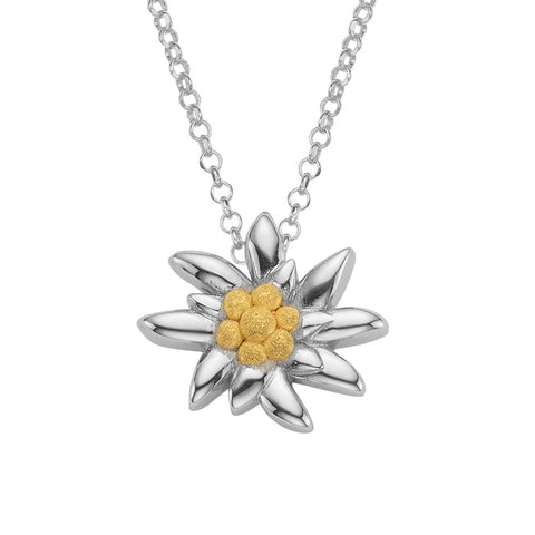 Sterling Silver Bicolor Necklace with Edelweiss Pendant by Gexist®
