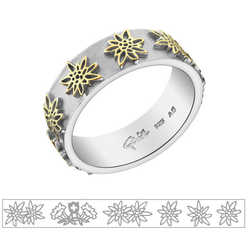 Sterling Silver Bicolor Ring with a bunch of Edelweiss by Gexist®