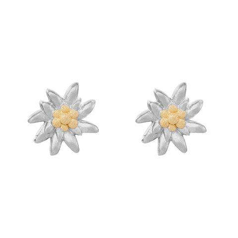 Sterling Silver Bicolor Stud Earrings Small Edelweiss by Gexist®