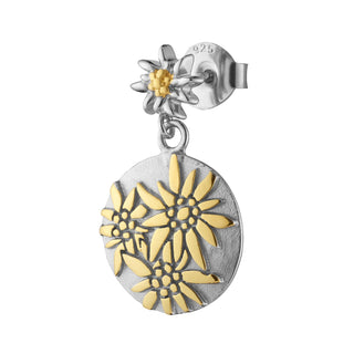 Sterling Silver Bicolor domed profile Earring with Edelweiss Pattern by Gexist®