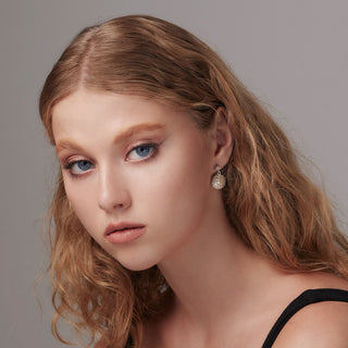 Sterling Silver Bicolor domed profile Earring with Edelweiss Pattern by Gexist®