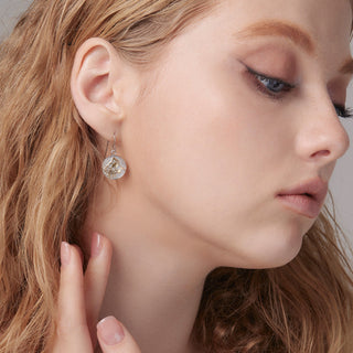 Sterling Silver Bicolor domed profile Earring with Matterhorn and Edelweiss Pattern by Gexist®