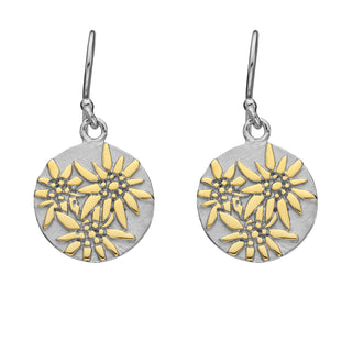 Sterling Silver Bicolor flat profile Earring with Edelweiss Pattern by Gexist®