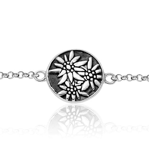 Sterling Silver Bracelet with domed profile element Edelweiss Pattern by Gexist®