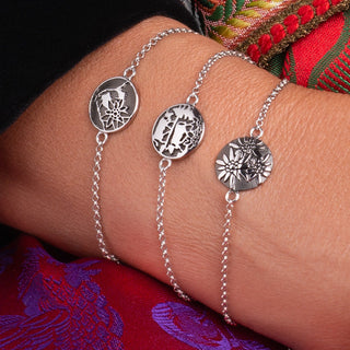 Sterling Silver Bracelet with domed profile element Matterhorn and Edelweiss Pattern by Gexist®