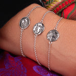 Sterling Silver Bracelet with domed profile element Matterhorn and Edelweiss Pattern by Gexist®