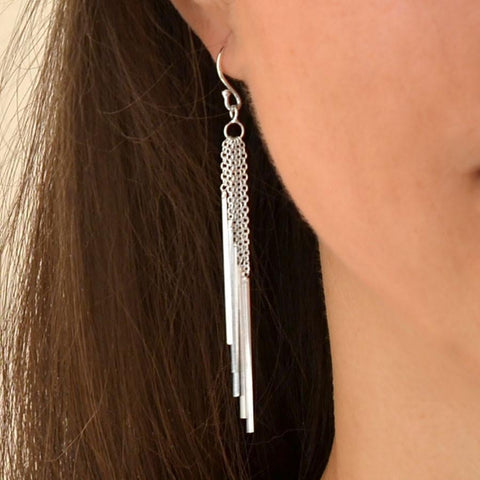 Sterling Silver Cascading Bars Earrings (ME413E) by Gexist®