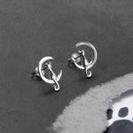 Sterling Silver Cat And Moon Stud Earrings (MZB51E) by Gexist®