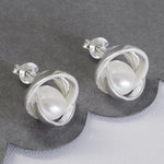 Sterling Silver Designer Round Pearl Stud Earrings (MD316E) by Gexist®