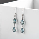 Sterling Silver Double Blue Topaz Teardrop Earrings (MJ754B) by Gexist®