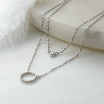Sterling Silver Double Circle Pavé Necklace (MX1350) by Gexist®