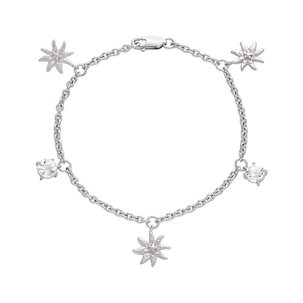 Sterling Silver Edelweiss Bracelet with Swiss Stone Cristal Quartz by Gexist®