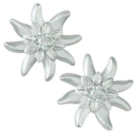 Sterling Silver Edelweiss Earrings with Swiss Stone Cristal Quartz by Gexist®