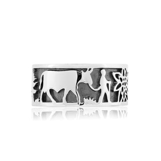 Sterling Silver Edelweiss Ring with Armailli and Cows by Gexist®
