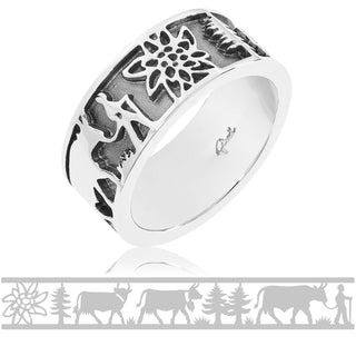 Sterling Silver Edelweiss Ring with Armailli and Cows by Gexist®