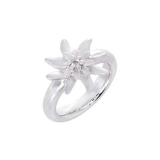 Sterling Silver Edelweiss Ring with Swiss Stone Cristal Quartz by Gexist®