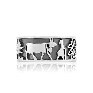 Sterling Silver Edelweiss Ring with the Cheesemaker and his Cows by Gexist®