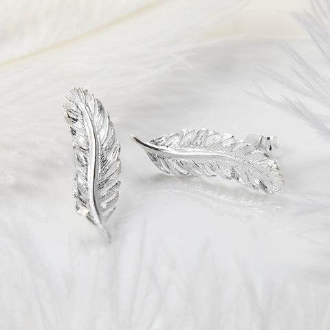 Sterling Silver Feather Stud Earrings (MB144) by Gexist®