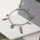 Sterling Silver Feathers Charm Bracelet (MZA007) by Gexist®