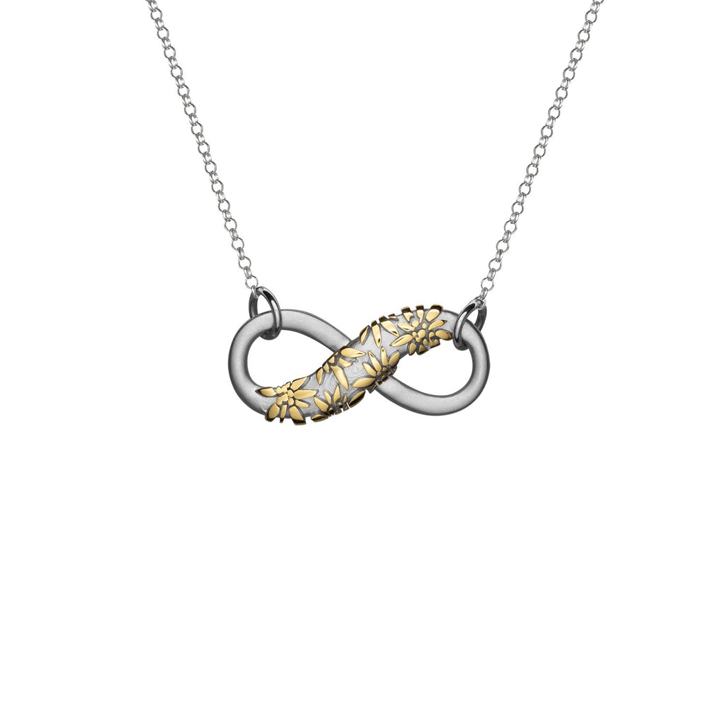 Sterling Silver Necklace and Bicolor Infinity Pendant with Multi Edelweiss Pattern by Gexist®