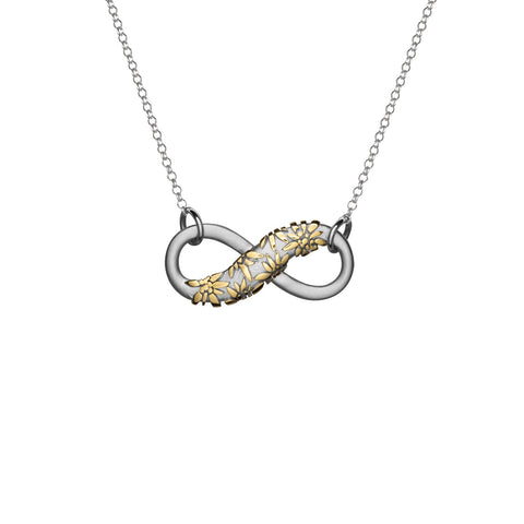 Sterling Silver Necklace and Bicolor Infinity Pendant with Multi Edelweiss Pattern by Gexist®