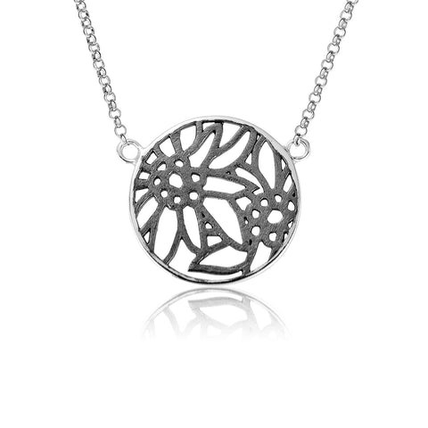 Sterling Silver Necklace and Pendant with filigree Edelweiss motif by Gexist®