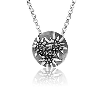 Sterling Silver Necklace and domed profile Pendant with Edelweiss motif by Gexist®