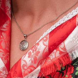 Sterling Silver Necklace and domed profile Pendant with Matterhorn and Edelweiss Pattern by Gexist®