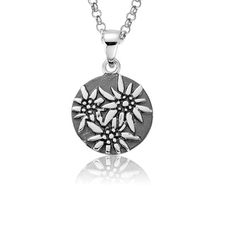 Sterling Silver Necklace and flat profile Pendant Edelweiss Pattern by Gexist®