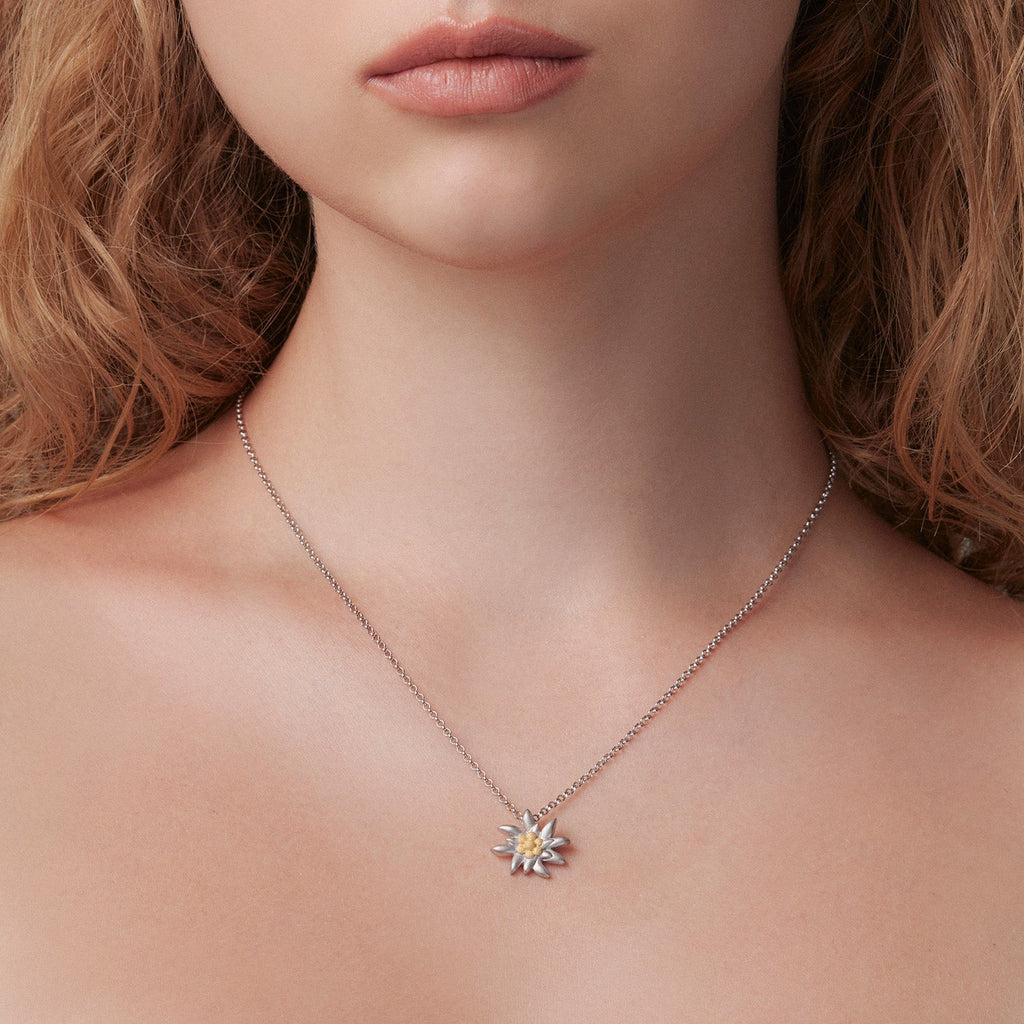 Sterling Silver Necklace with Bicolor Edelweiss Pendant Gexist