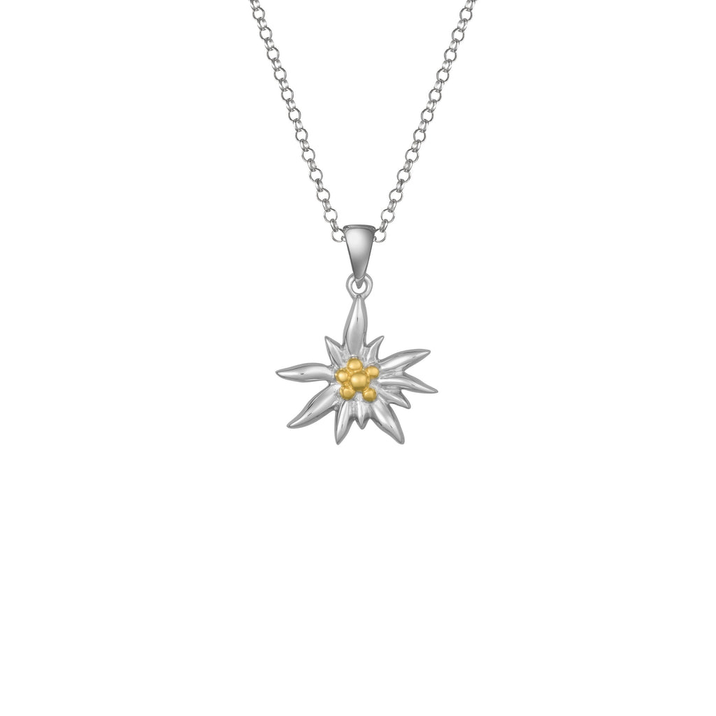 Sterling Silver Necklace with Bicolor Edelweiss Pendant by Gexist®