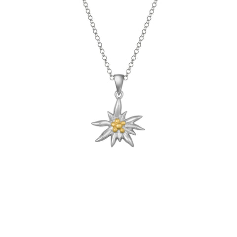Sterling Silver Necklace with Bicolor Edelweiss Pendant by Gexist®