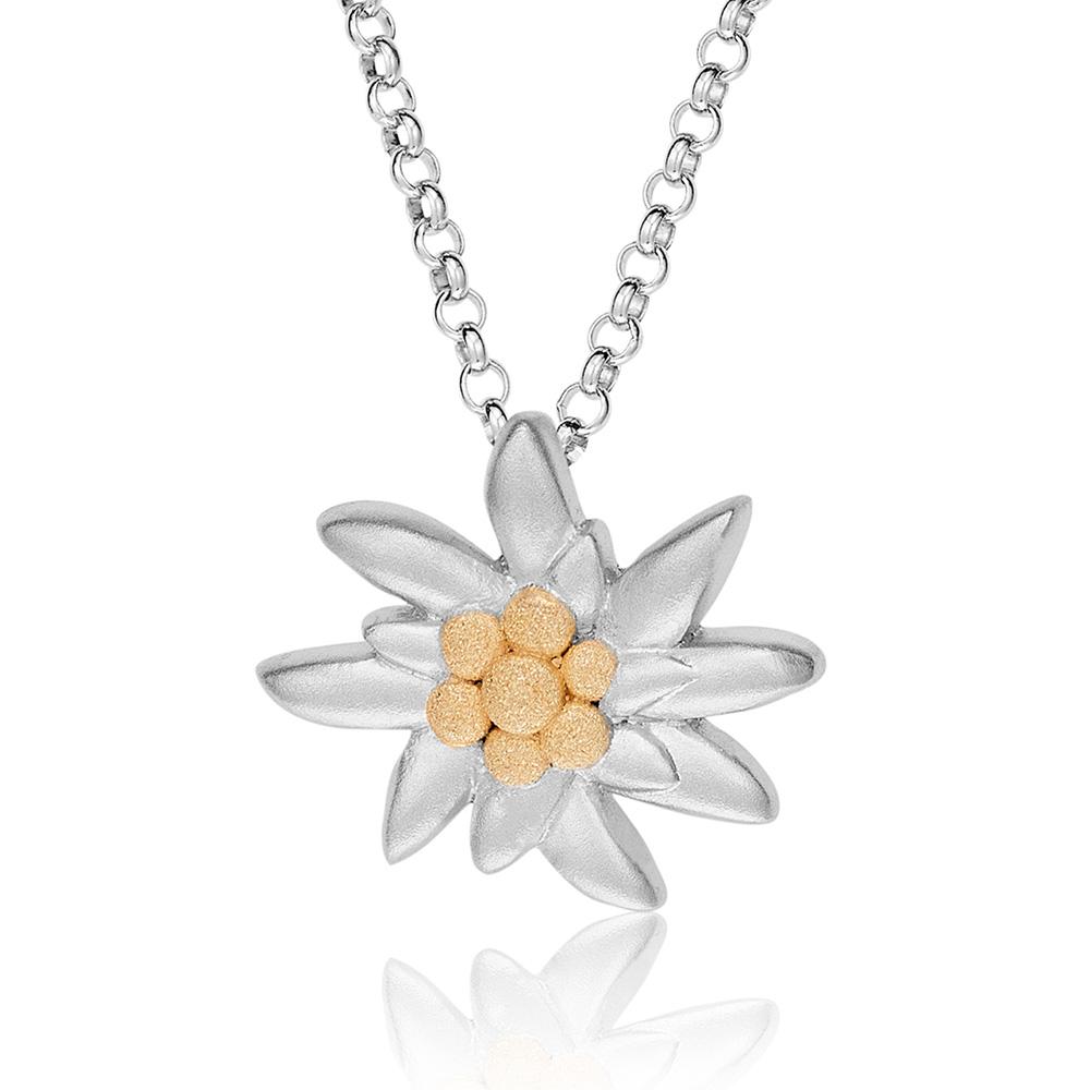 Sterling Silver Necklace with Bicolor Edelweiss Pendant by Gexist®