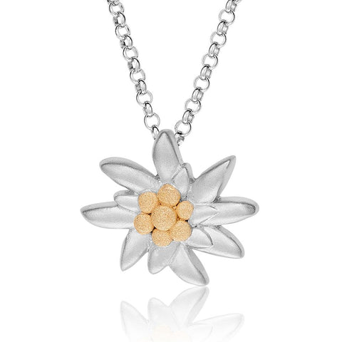 Sterling Silver Necklace with Bicolor Edelweiss Pendant by Gexist®