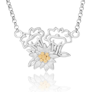 Sterling Silver Necklace with Bicolor Edelweiss and Gentian Pendant by Gexist®