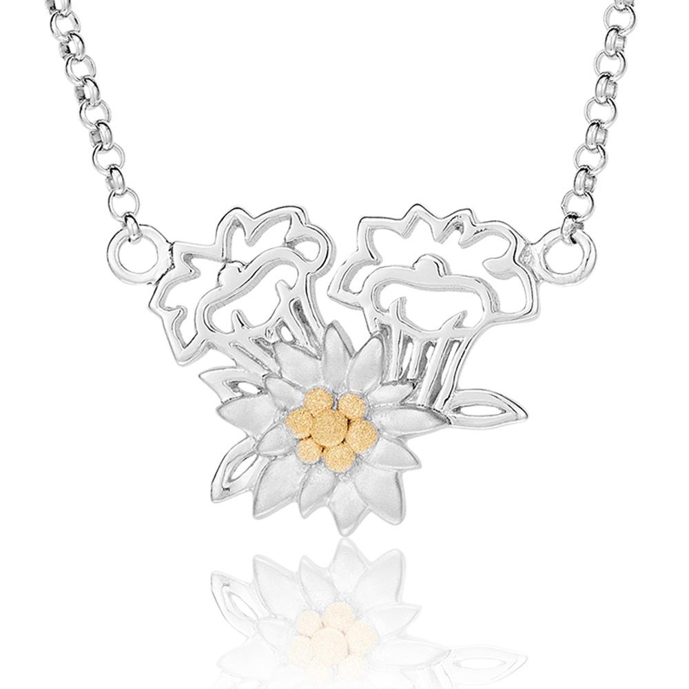 Sterling Silver Necklace with Bicolor Edelweiss and Gentian Pendant by Gexist®
