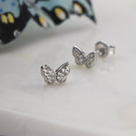 Sterling Silver Pavé Butterfly Stud Earrings (MX1375) by Gexist®