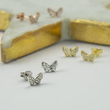 Sterling Silver Pavé Butterfly Stud Earrings (MX1375) by Gexist®