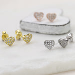 Sterling Silver Pavé Heart Stud Earrings (MX1359E) by Gexist®