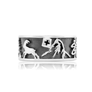 Sterling Silver Ring with Bouquetin, Matterhorn, Edelweiss and Alphorn by Gexist®