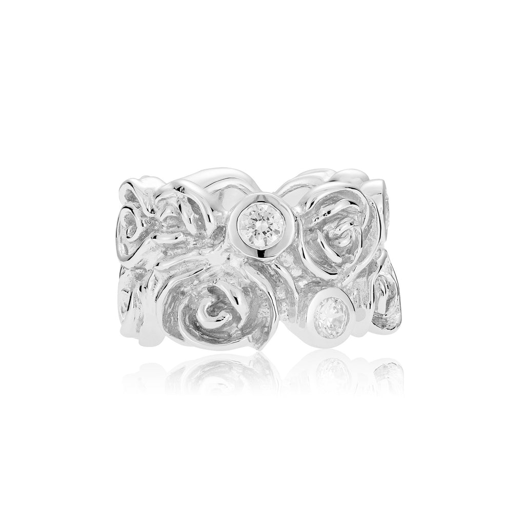 Sterling Silver Ring with Roses and Zircons by Gexist®