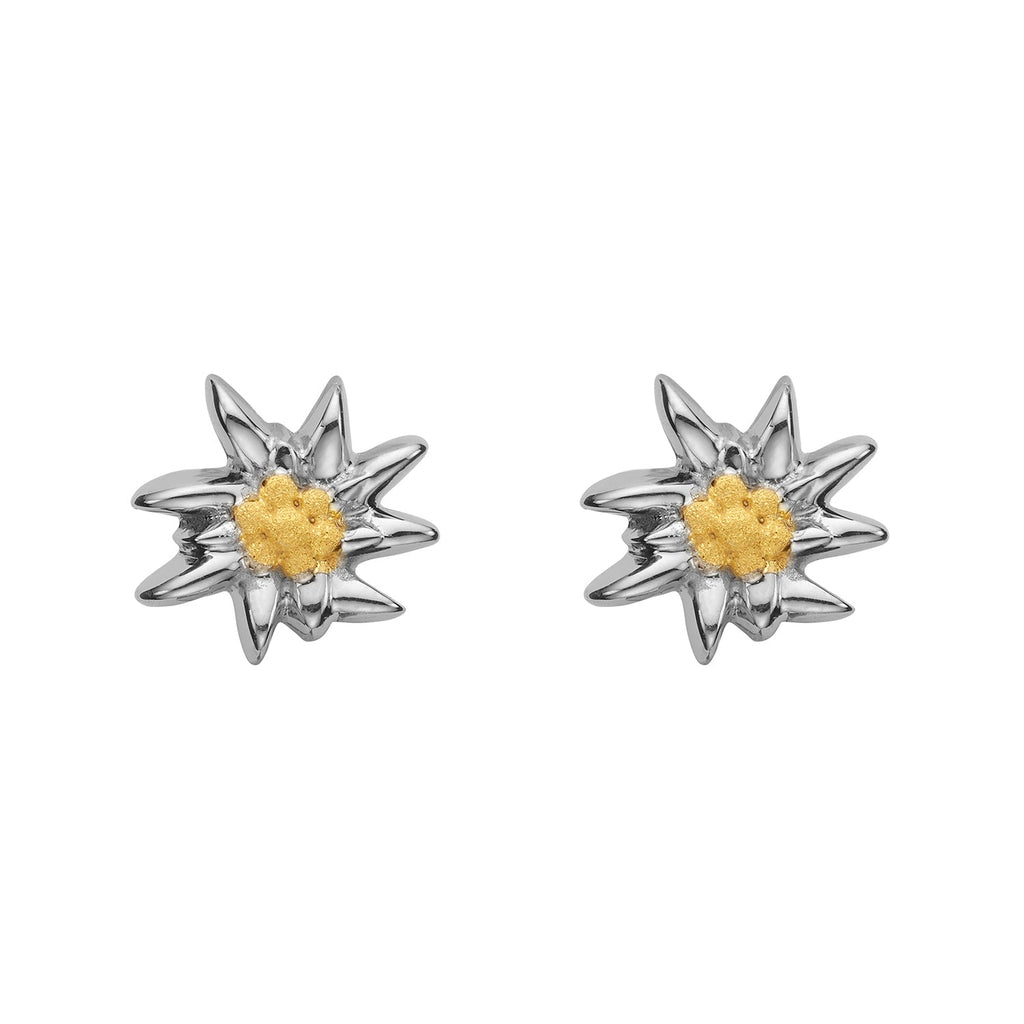 Sterling Silver Stud Bicolor Earring with mini Edelweiss pattern by Gexist®