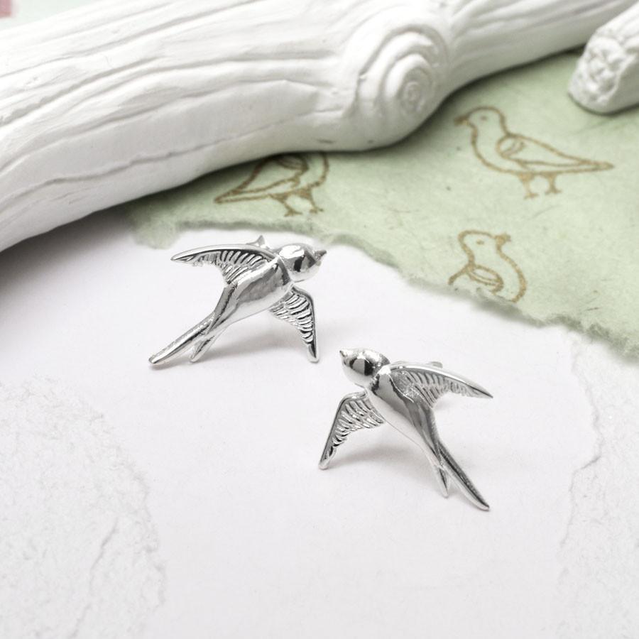 Sterling Silver Swallow Stud Earrings (MF502E) by Gexist®
