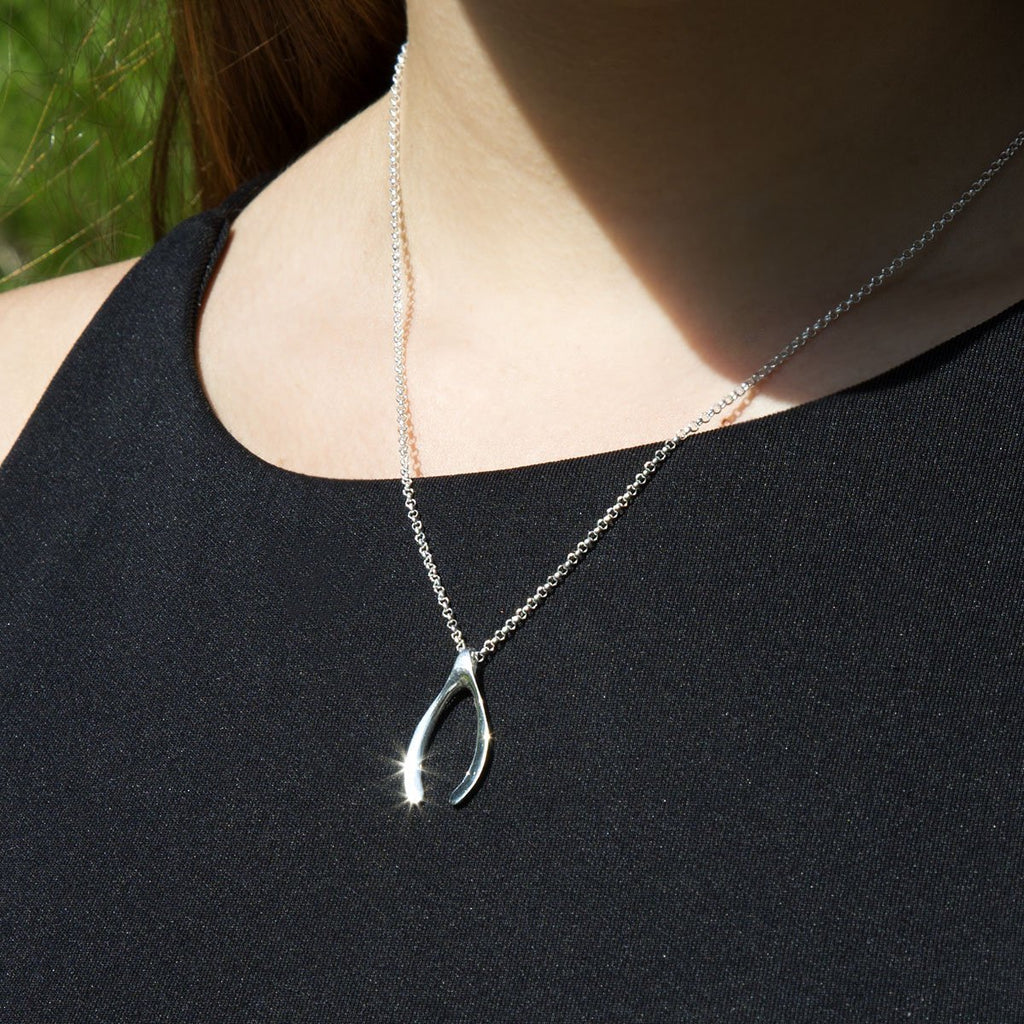 Dogeared Sterling Silver Wish Wishbone Necklace