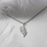 Sterling Silver and Diamond Feather Necklace (MU1253) by Gexist®